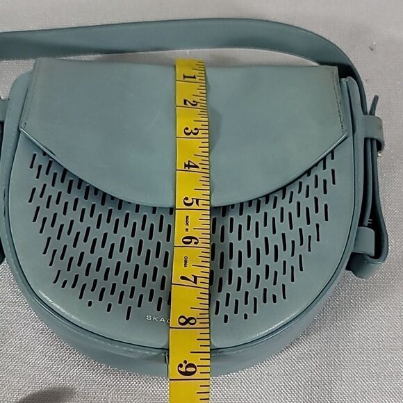 Skagen Lobelle SKY BLUE Mini Perforated Leather Saddle Bag Crossbody cut out - Picture 11 of 15